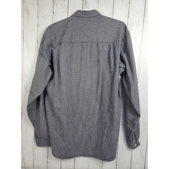 Eddie Bauer Button Down Long Sleeve Mens Sz L Navy Blue 100% Cotton Check Shirt - Picture 2 of 10